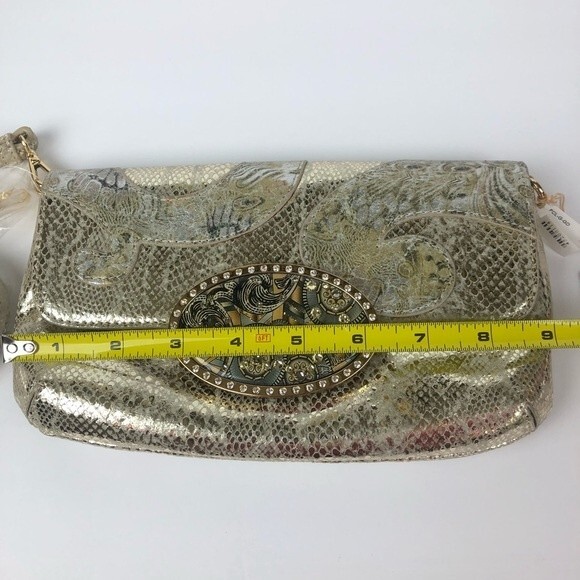 Debbie Brooks NY Gold Silk Screened Handbag Clutch Interchangeable - Picture 13 of 16